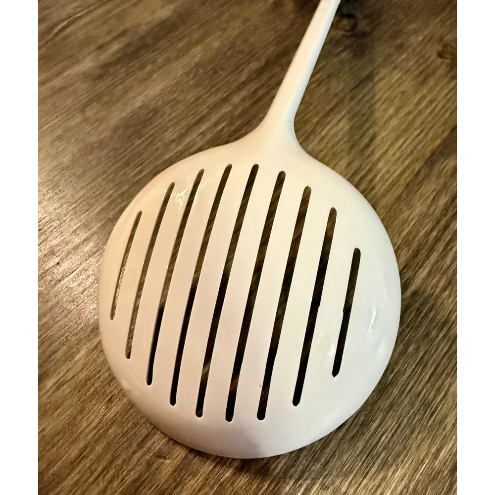 Ekco Slotted Skimmer Spoon Kitchen Tool White Excellent Vintage Nylon Black